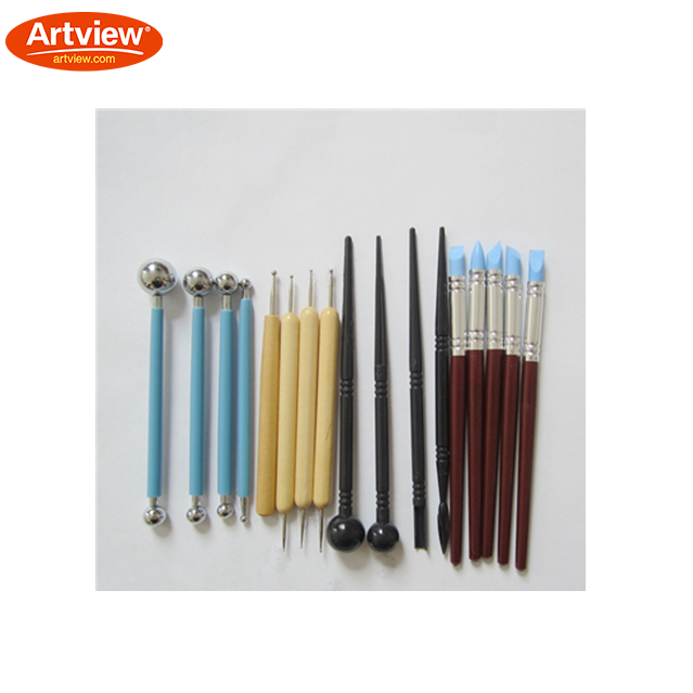 Artview 17Pcs Pottery DIY Tool Set Clay Sculpting Pottery Ceramic Wooden Handle Shaping Modeling Tool Kit